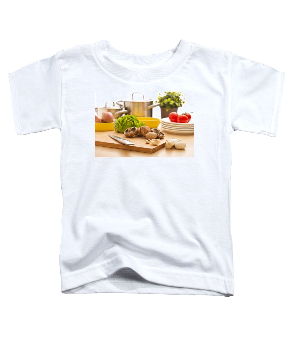 Cooking Pot Toddler T-Shirt featuring the photograph Kitchen still life preparation for cooking by U Schade