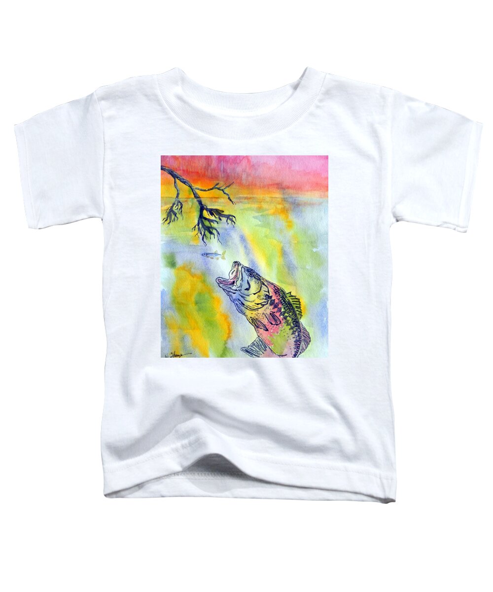 Sunset Dining Or Rainbow Bass? Toddler T-Shirt featuring the painting Sunset Dining or Rainbow Bass by Warren Thompson
