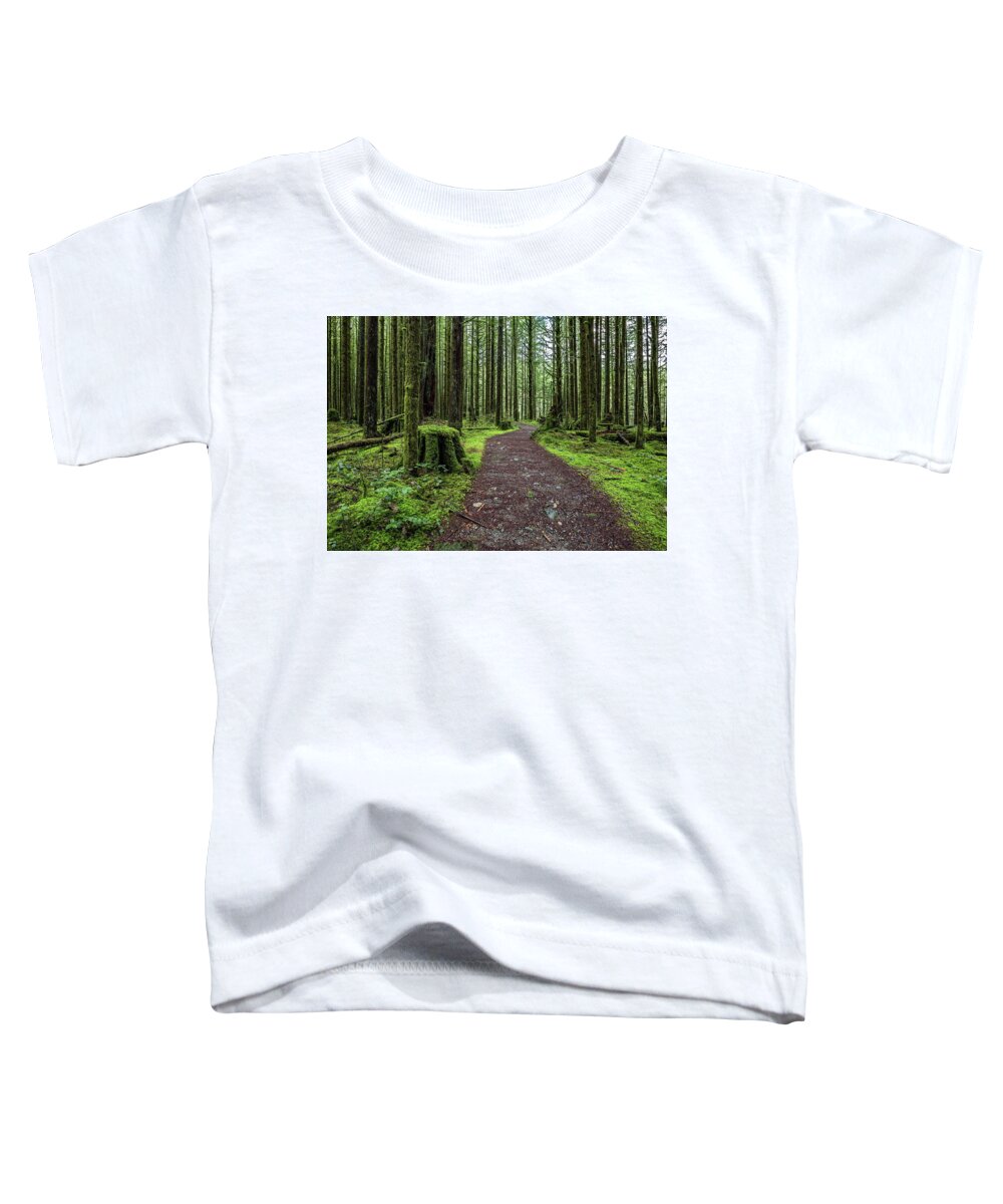 Alex Lyubar Toddler T-Shirt featuring the photograph All covered with green moss magic forest by Alex Lyubar