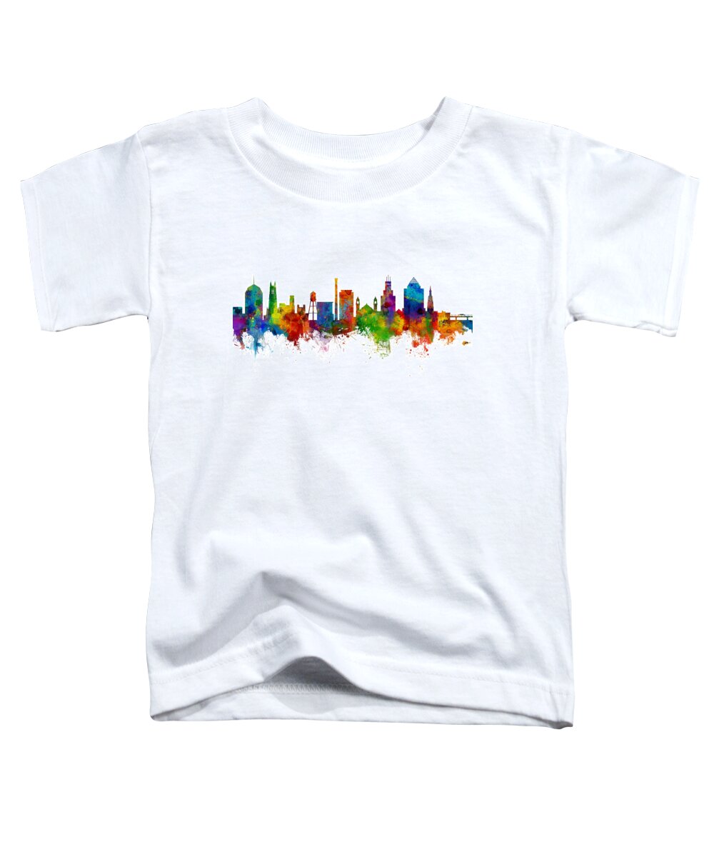 Durham Toddler T-Shirt featuring the digital art Durham North Carolina Skyline #1 by Michael Tompsett