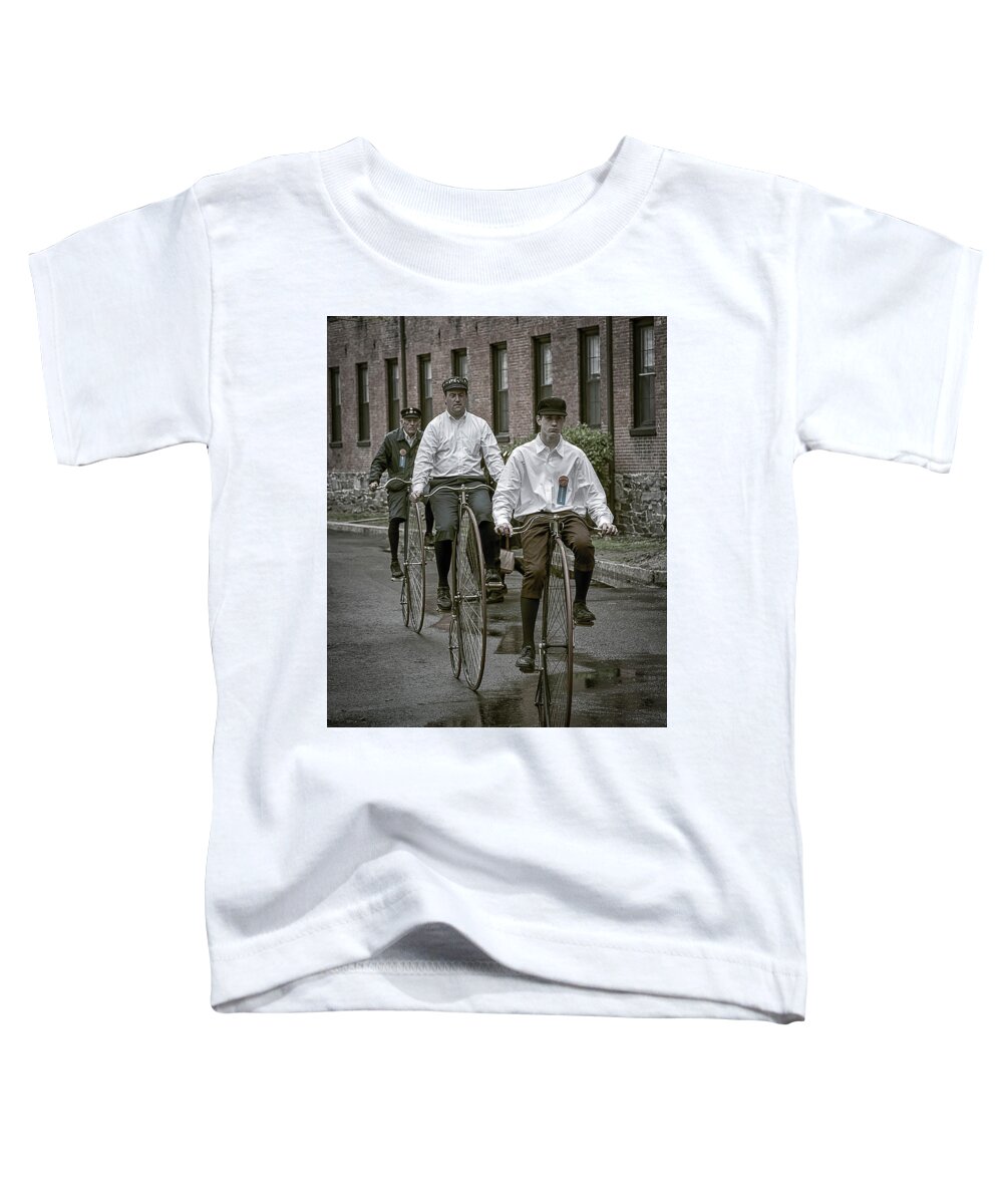 Massachusetts Toddler T-Shirt featuring the photograph Penny Farthing Bikes by Rick Mosher