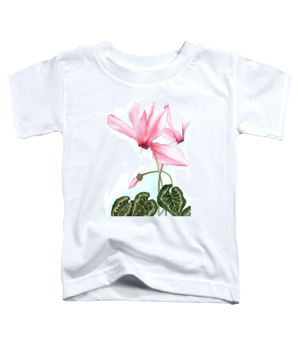 Flowers Toddler T-Shirt featuring the painting Pink Cyclamen by Hilda Wagner