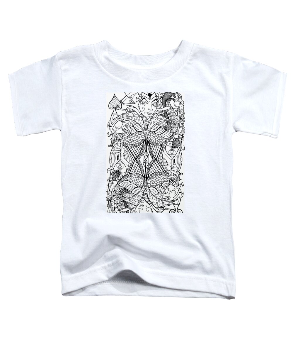 Queen Of Spades Toddler T-Shirt featuring the drawing Queen Of Spades 2 by Jani Freimann