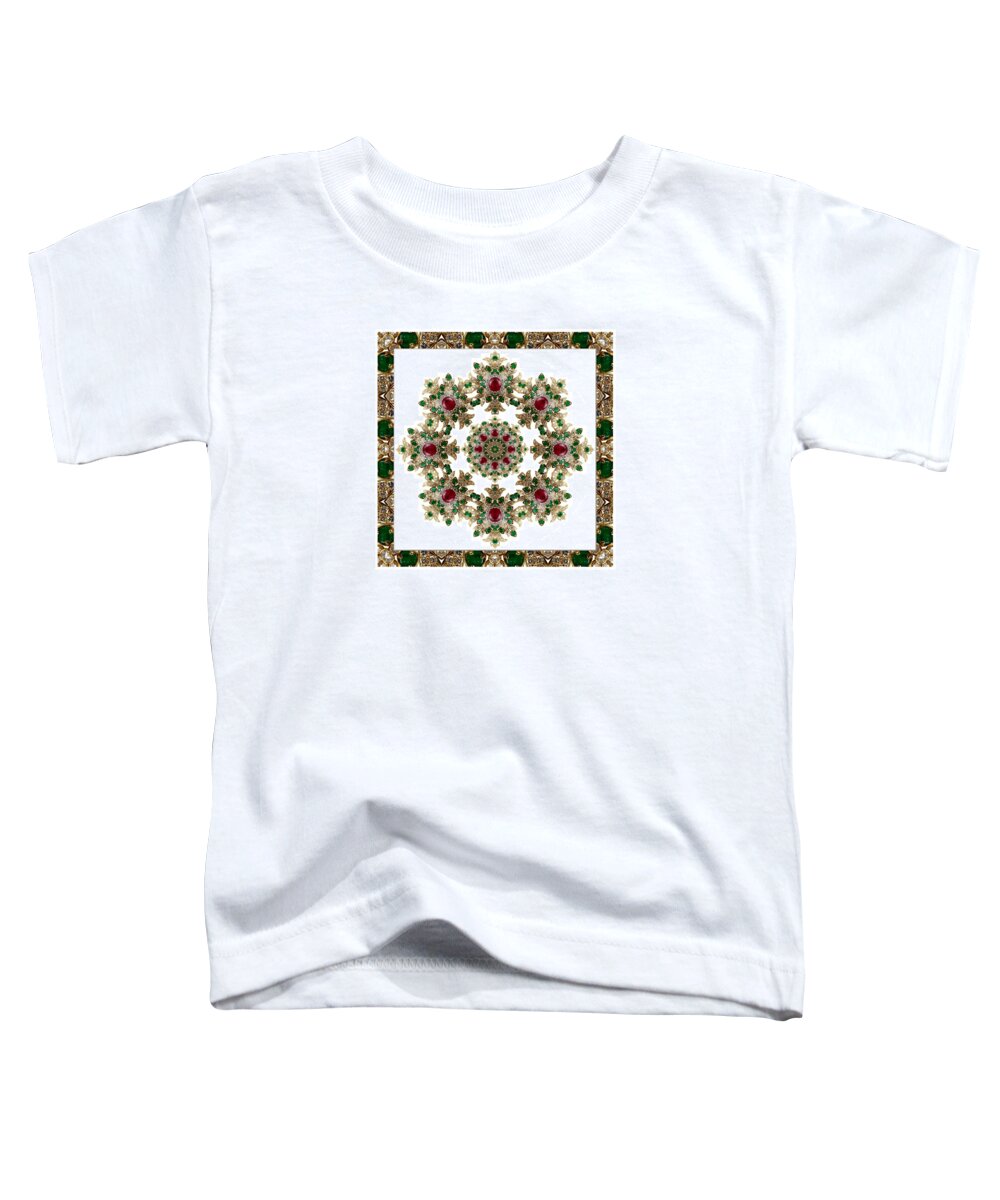 Kaleidoscope Toddler T-Shirt featuring the digital art Ruby and Emerald Kaleidoscope #1 by Charmaine Zoe