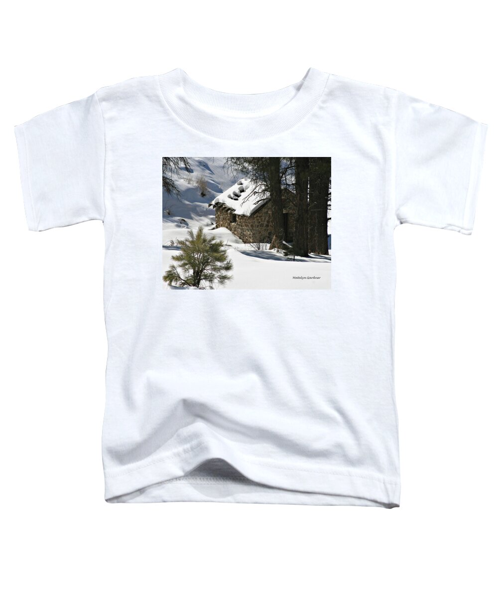 Snow Toddler T-Shirt featuring the photograph Snow Cabin by Matalyn Gardner