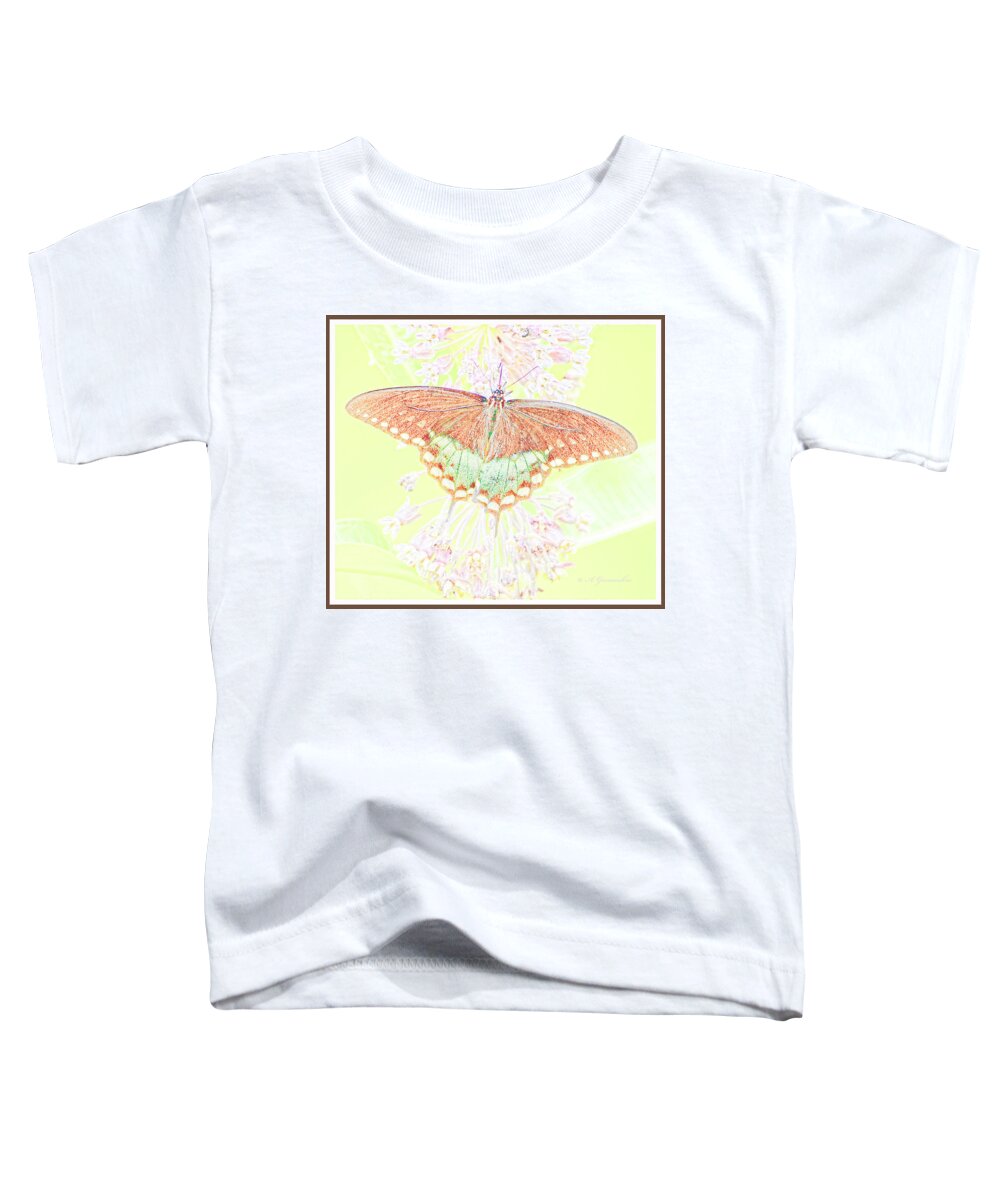 Papilio Troilus Toddler T-Shirt featuring the digital art Spicebush Butterfly on Milkweed, Animal Portrait #1 by A Macarthur Gurmankin