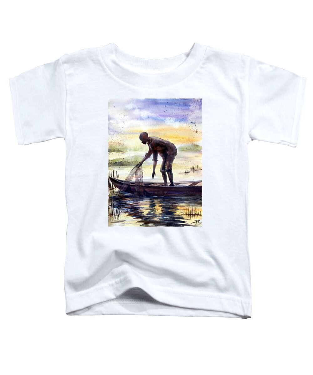 Fisherman Toddler T-Shirt featuring the painting The fisherman #1 by Katerina Kovatcheva