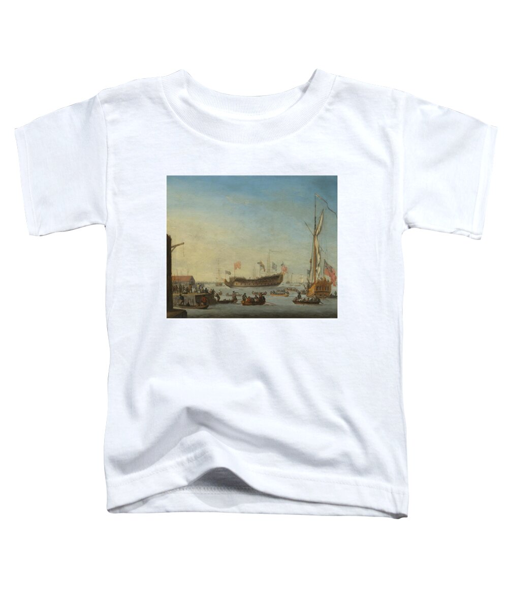 Robert Woodcock 1692-1728 The Launch Of A Man Of War Toddler T-Shirt featuring the painting The Launch Of A Man Of War #1 by Robert Woodcock