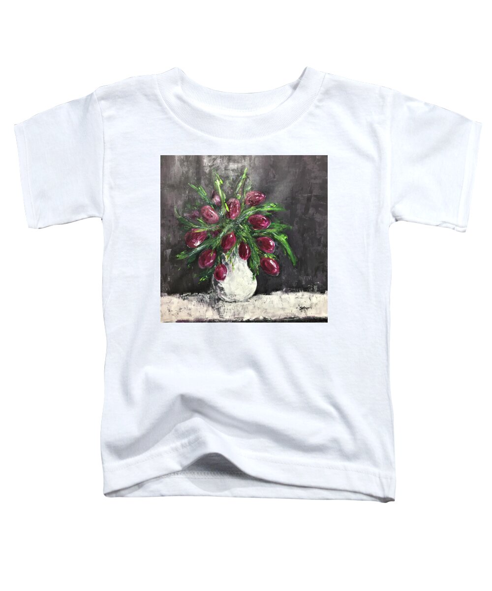 Tulips Toddler T-Shirt featuring the painting Tulips in a vase #1 by Cristina Stefan