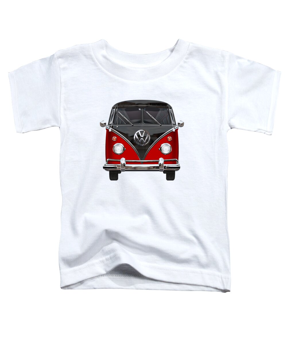 'volkswagen Type 2' Collection By Serge Averbukh Toddler T-Shirt featuring the photograph Volkswagen Type 2 - Red and Black Volkswagen T 1 Samba Bus on White #1 by Serge Averbukh