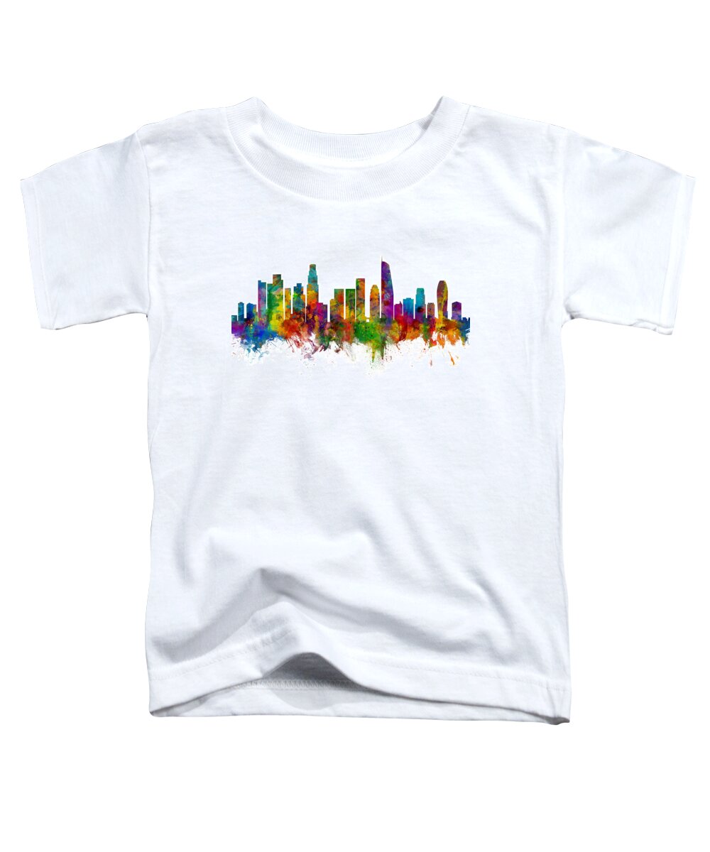Los Angeles Toddler T-Shirt featuring the digital art Los Angeles California Skyline #12 by Michael Tompsett