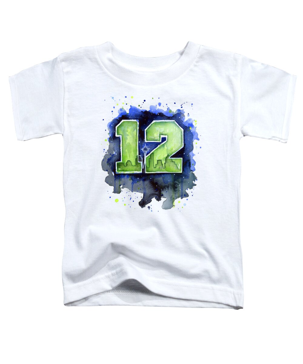 Seahawks Toddler T-Shirt featuring the painting 12th Man Seahawks Art Seattle Go HAWKS by Olga Shvartsur
