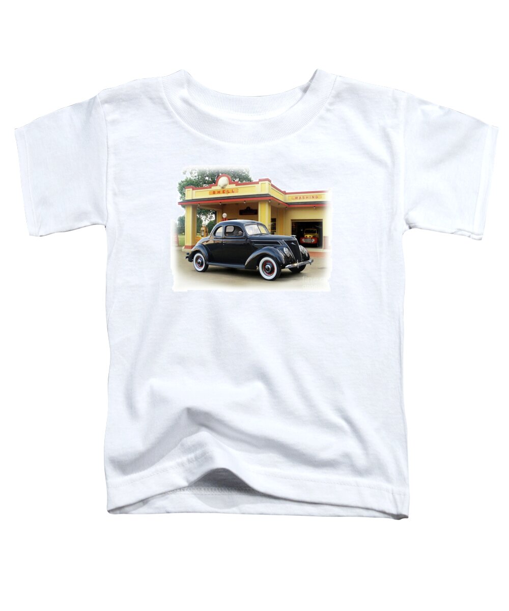 1937 Toddler T-Shirt featuring the photograph 1937 Ford, Vintage Shell Station by Ron Long