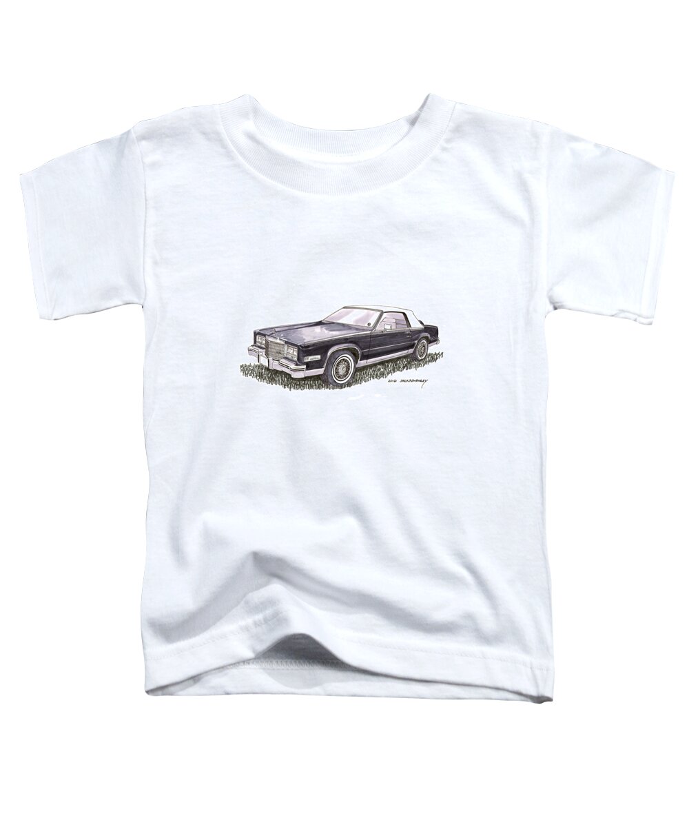 A Pen & Ink With A Watercolor Wash Of Artwork Of Vintage Cars Toddler T-Shirt featuring the painting 1985 Cadillac El Dorado Convertible by Jack Pumphrey