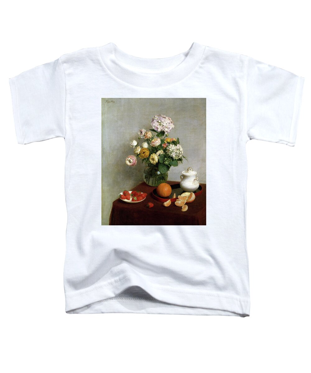 Henri Fantin Latour Toddler T-Shirt featuring the painting Flowers and Fruit #2 by Henri Fantin Latour