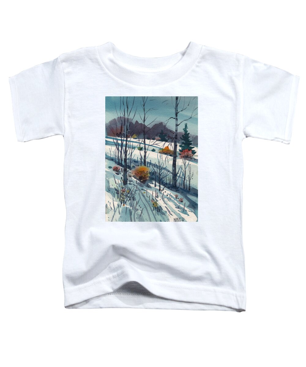 Snow Toddler T-Shirt featuring the painting Snowy Hillside #1 by Donald Maier
