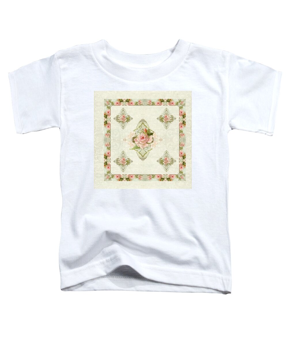 Vintage Toddler T-Shirt featuring the painting Summer at the Cottage - Vintage Style Damask Roses #2 by Audrey Jeanne Roberts