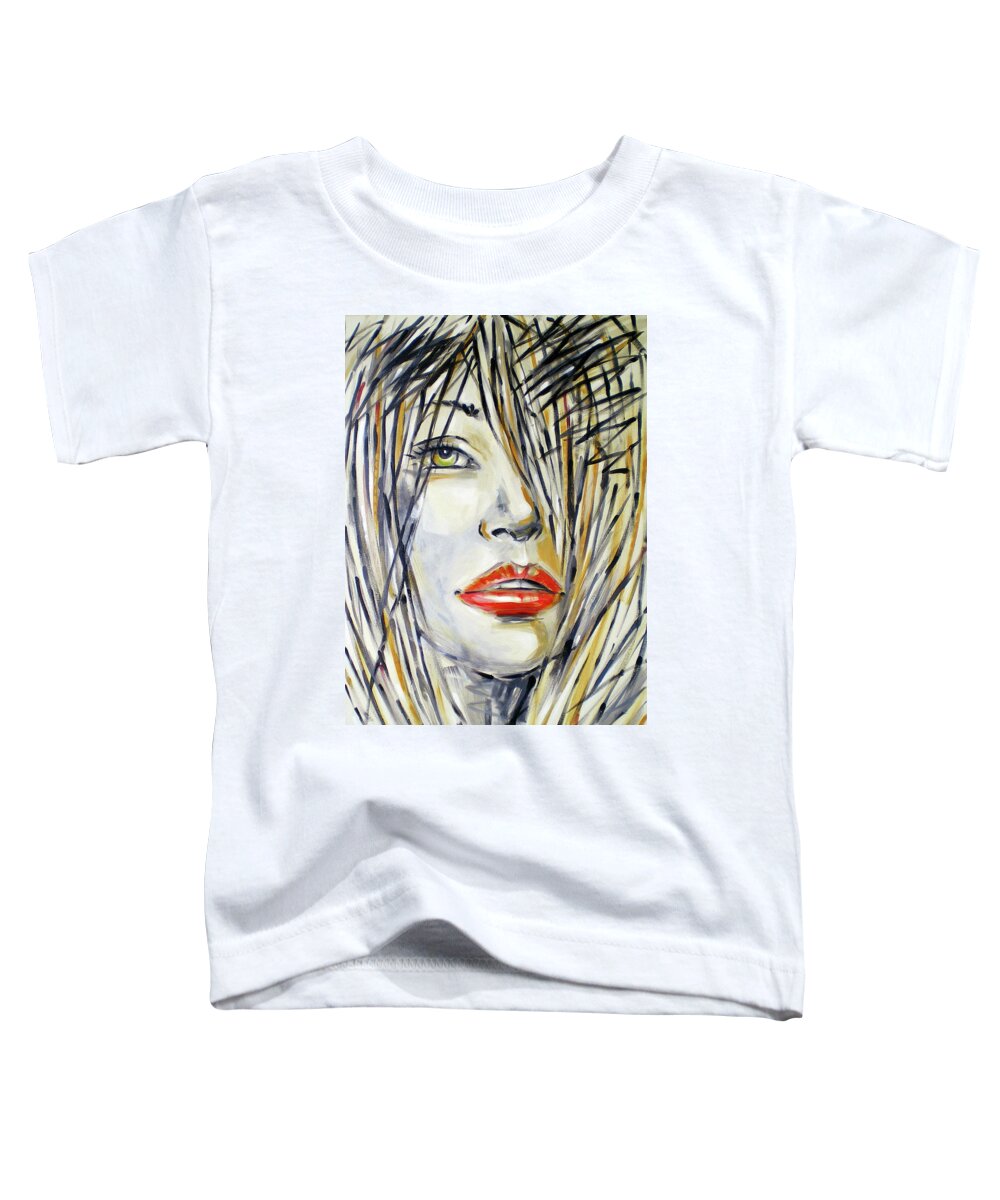 Woman Toddler T-Shirt featuring the painting Red Lipstick 081208 #1 by Selena Boron