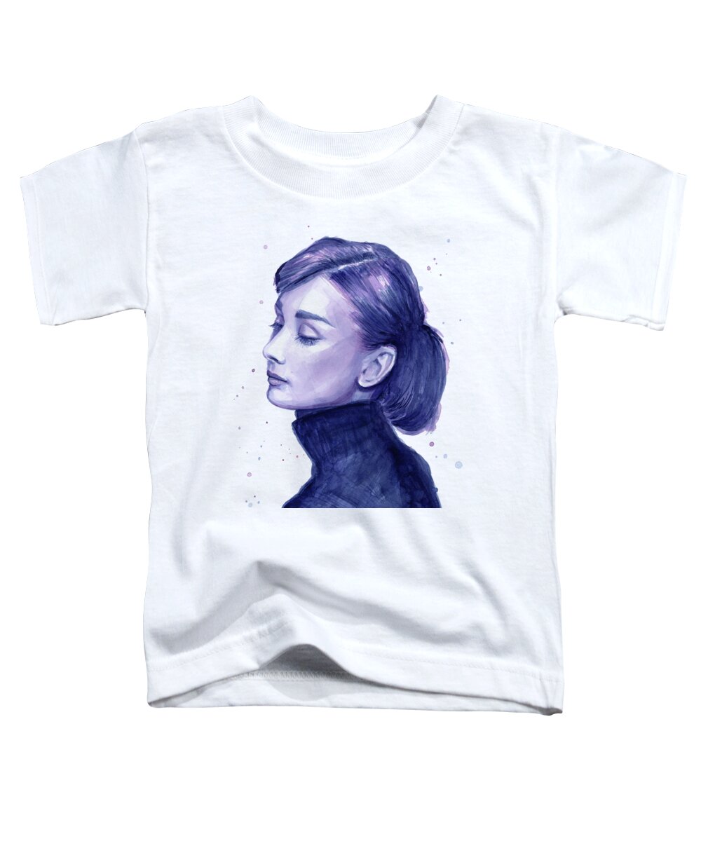 Audrey Toddler T-Shirt featuring the painting Audrey Hepburn Portrait #1 by Olga Shvartsur
