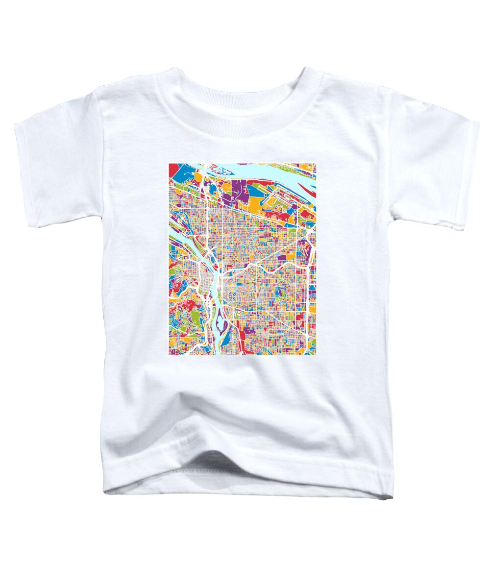 Portland Toddler T-Shirt featuring the digital art Portland Oregon City Map #5 by Michael Tompsett