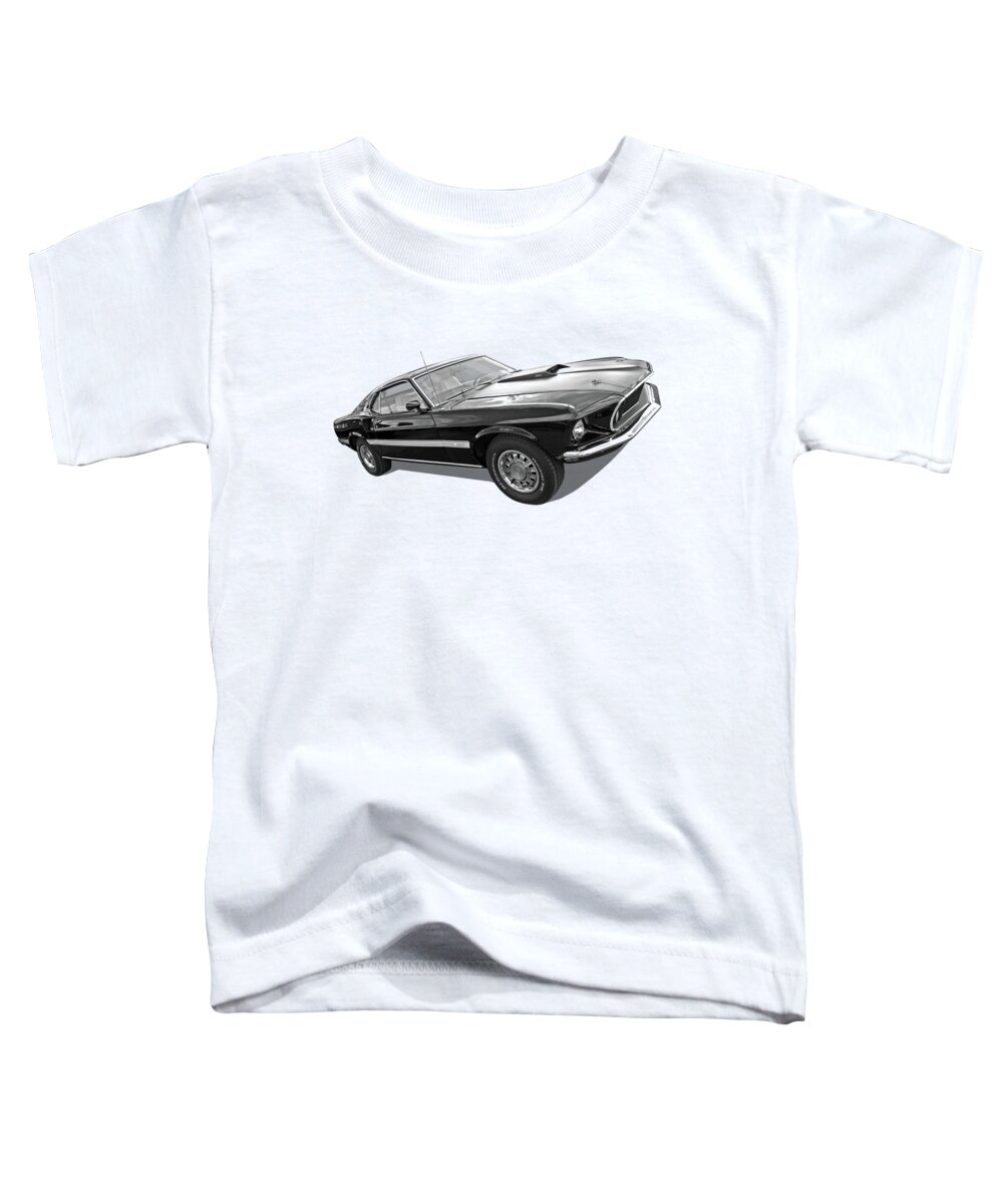 Ford Mustang Toddler T-Shirt featuring the photograph 69 Mach1 in Black and White by Gill Billington