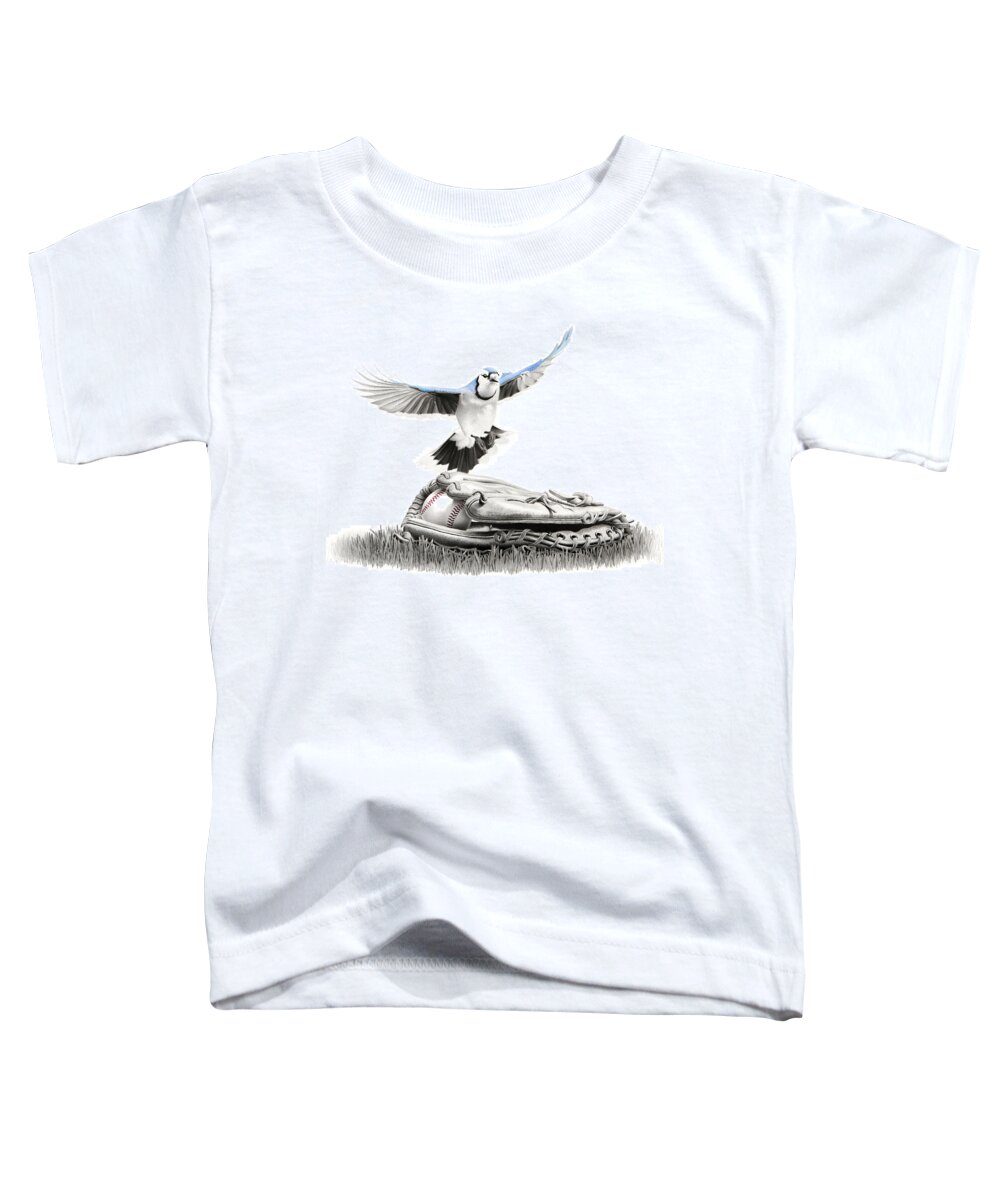 Blue Toddler T-Shirt featuring the drawing 9th Inning - Outstanding in the Feild by Stirring Images