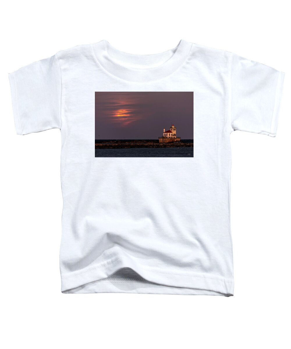 Lighthouse Toddler T-Shirt featuring the photograph A Moonsetting Sunrise by Everet Regal