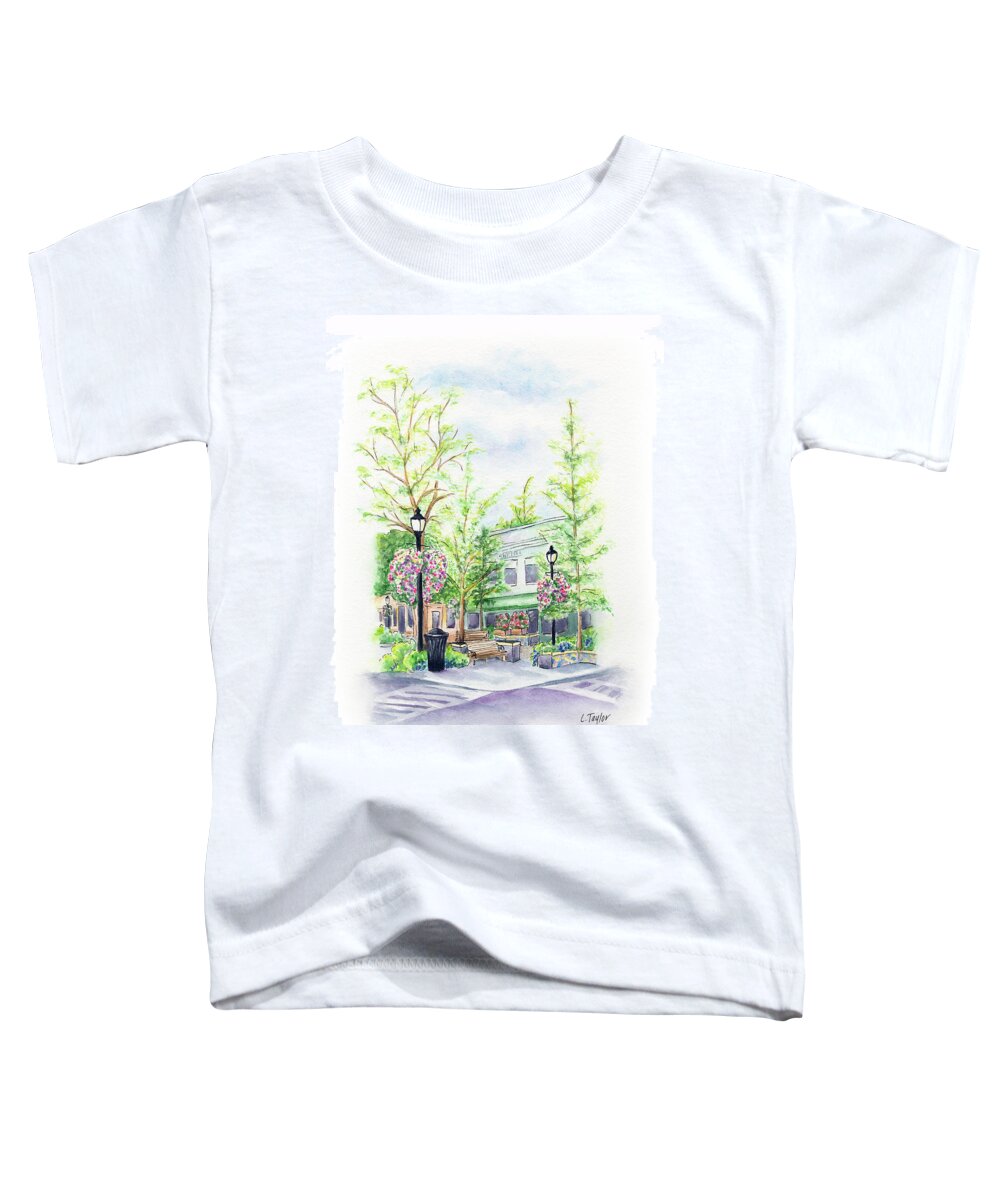 Small Town Toddler T-Shirt featuring the painting Across the Plaza by Lori Taylor