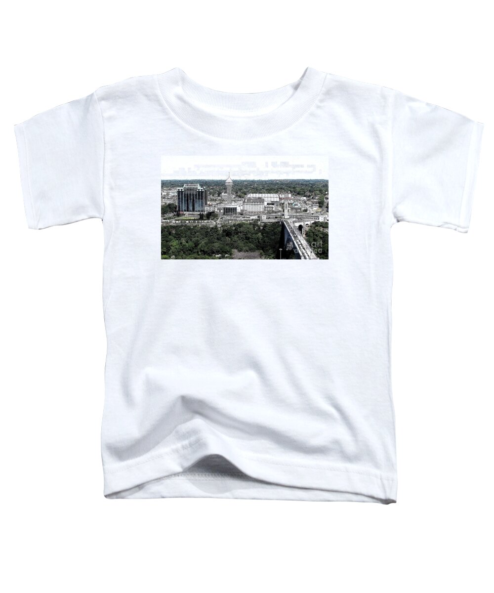 Niagara Falls Ontario Toddler T-Shirt featuring the photograph Aerial View of Niagara Falls Ontario Skyline Ink Sketch Effect by Rose Santuci-Sofranko