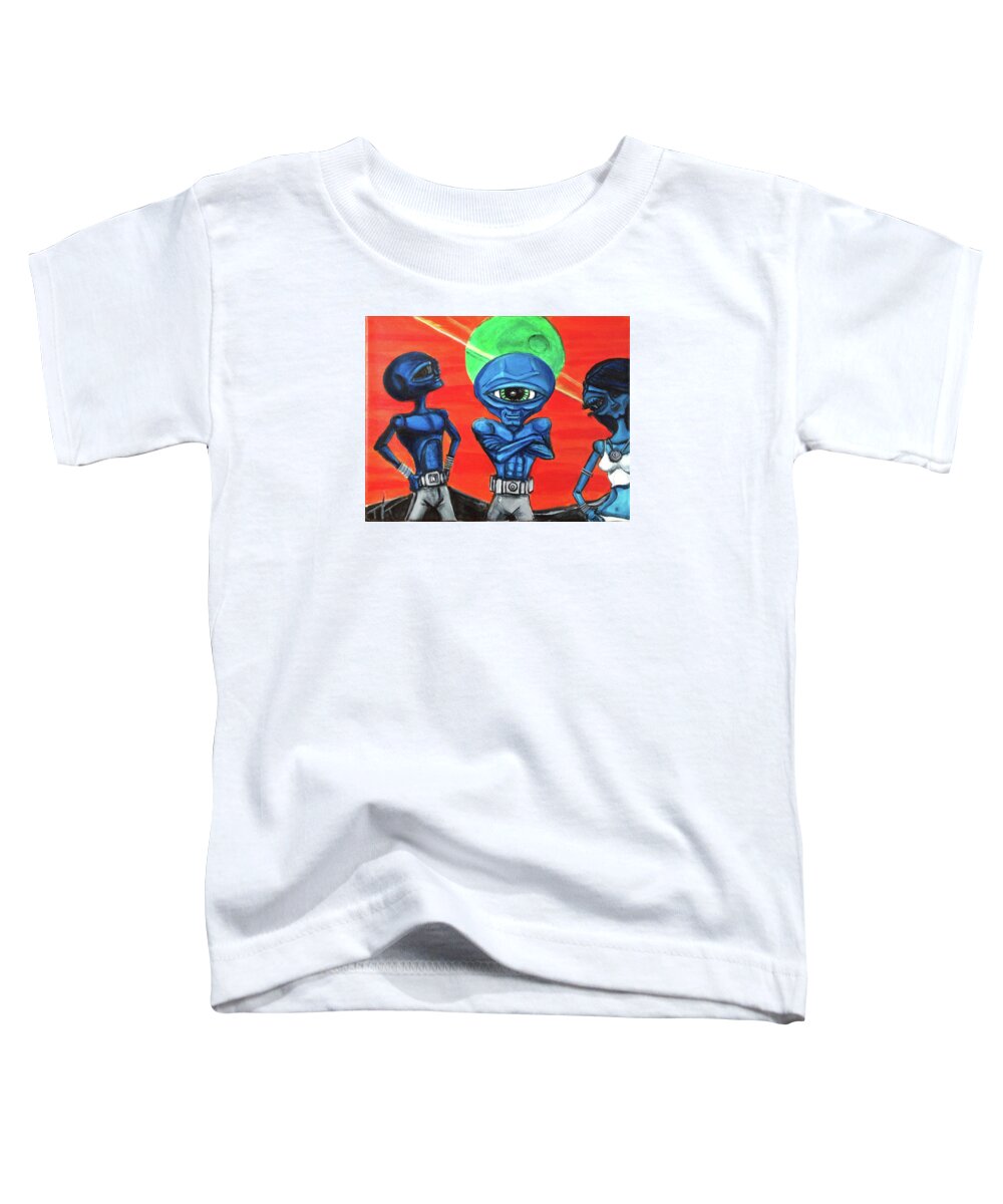 Confident Toddler T-Shirt featuring the painting Alien posse by Similar Alien