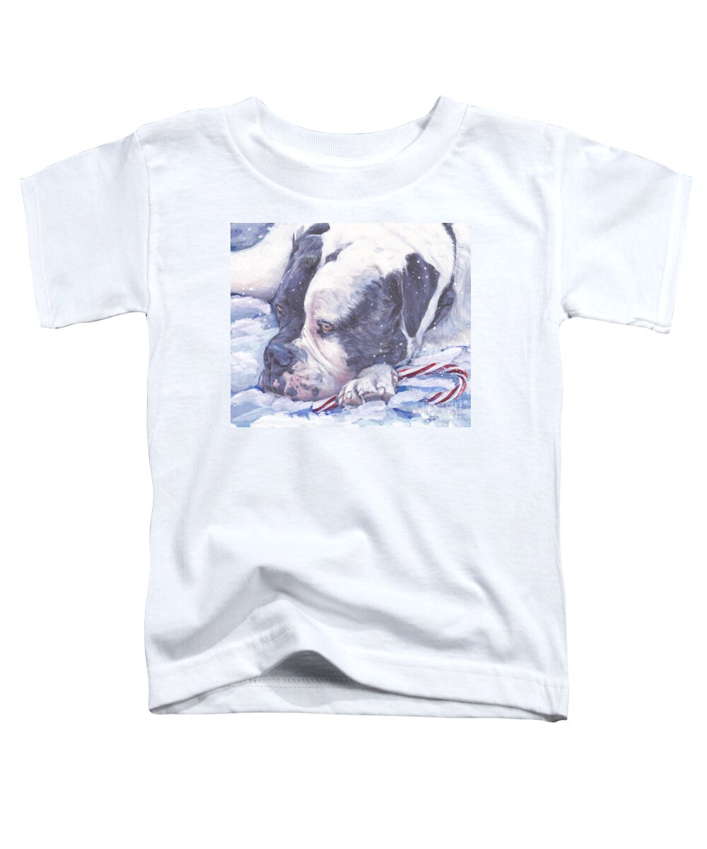 American Bulldog Toddler T-Shirt featuring the painting American Bulldog Christmas by Lee Ann Shepard