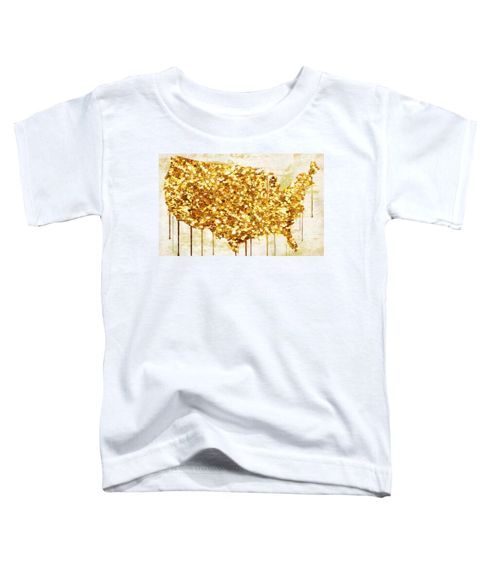 Usa Toddler T-Shirt featuring the painting Glitter Gold American Map by Mindy Sommers