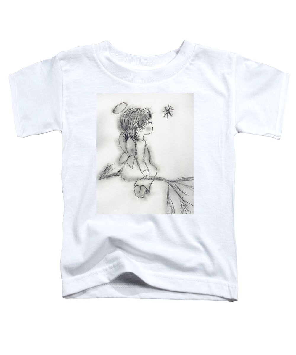 Angel Toddler T-Shirt featuring the drawing Angel Wishing on a Star by Sonya Chalmers