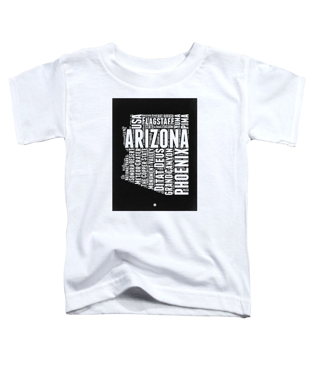  Toddler T-Shirt featuring the digital art Arizona Black and White Word Cloud Map by Naxart Studio