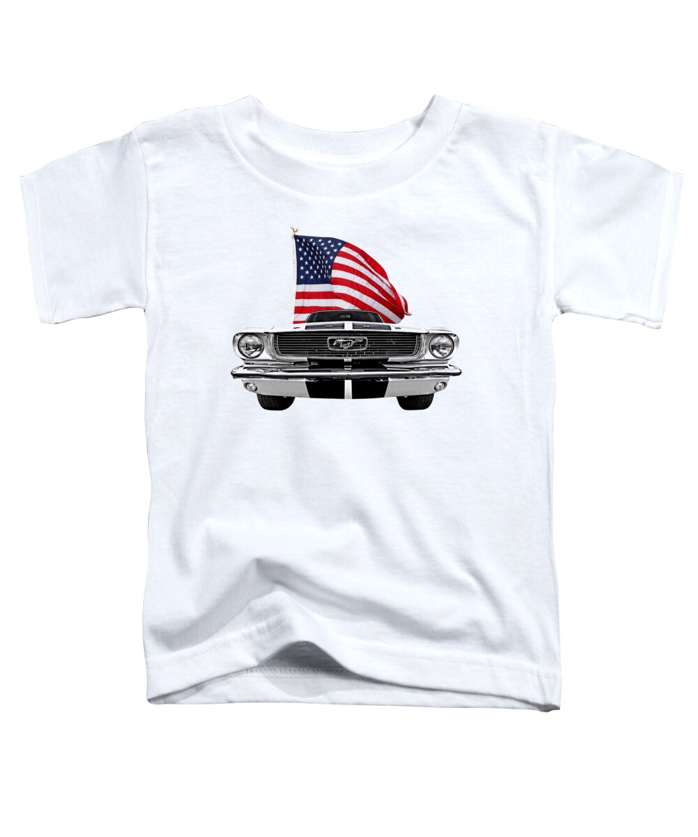 Mustang Toddler T-Shirt featuring the photograph Patriotic Mustang on White by Gill Billington