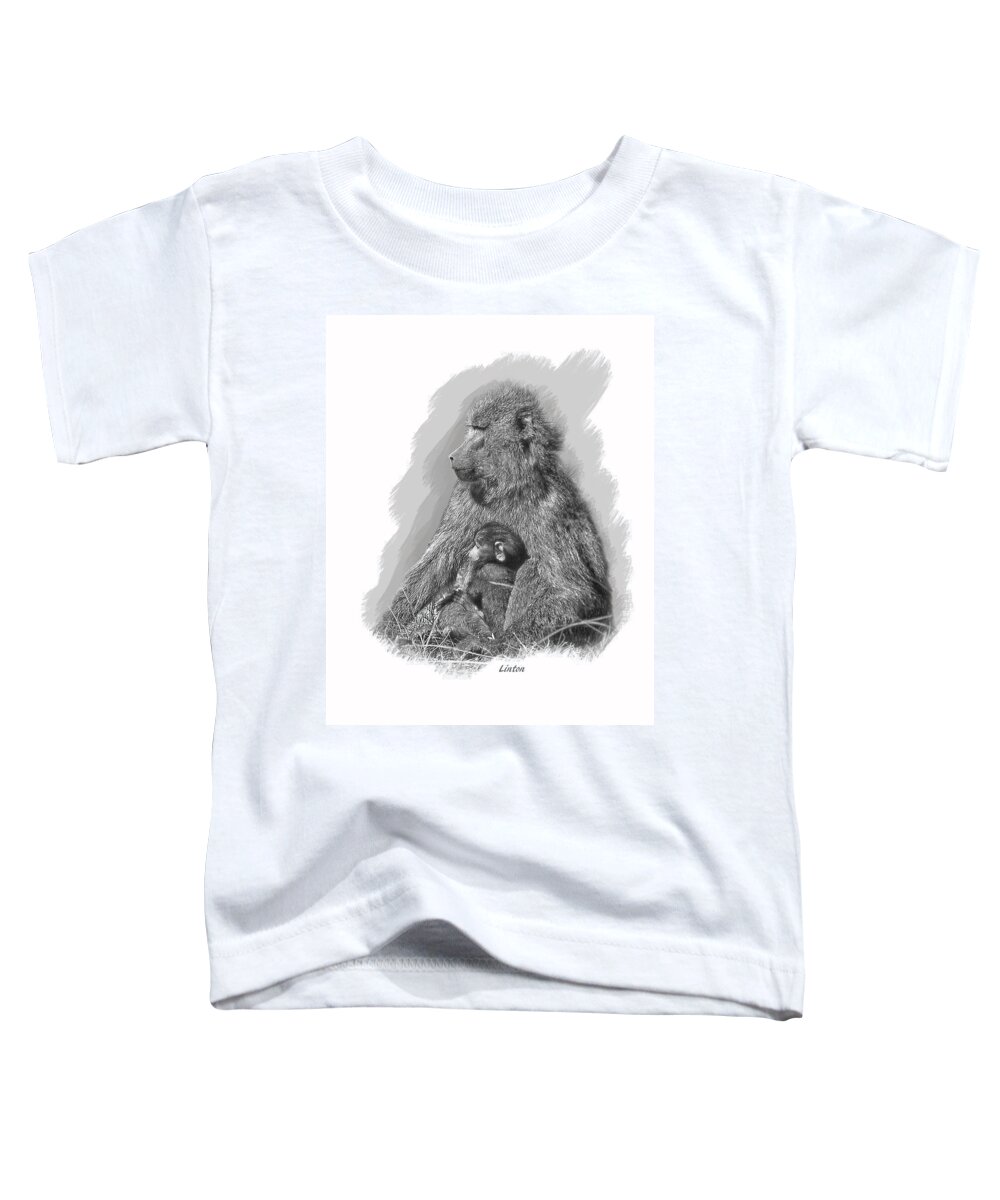 Baboon Toddler T-Shirt featuring the digital art Baboon Mother And Young by Larry Linton