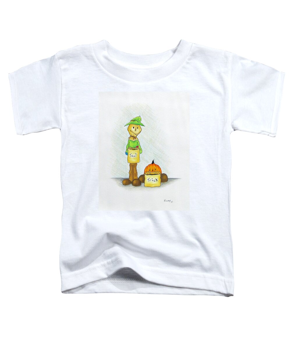Michael Tmad Finney Toddler T-Shirt featuring the drawing Baggs and Boo Treat or Trick by Michael TMAD Finney