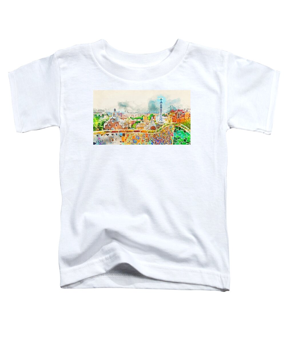 Barcelona Parc Guell Toddler T-Shirt featuring the painting Barcelona, Parc Guell - 04 by AM FineArtPrints