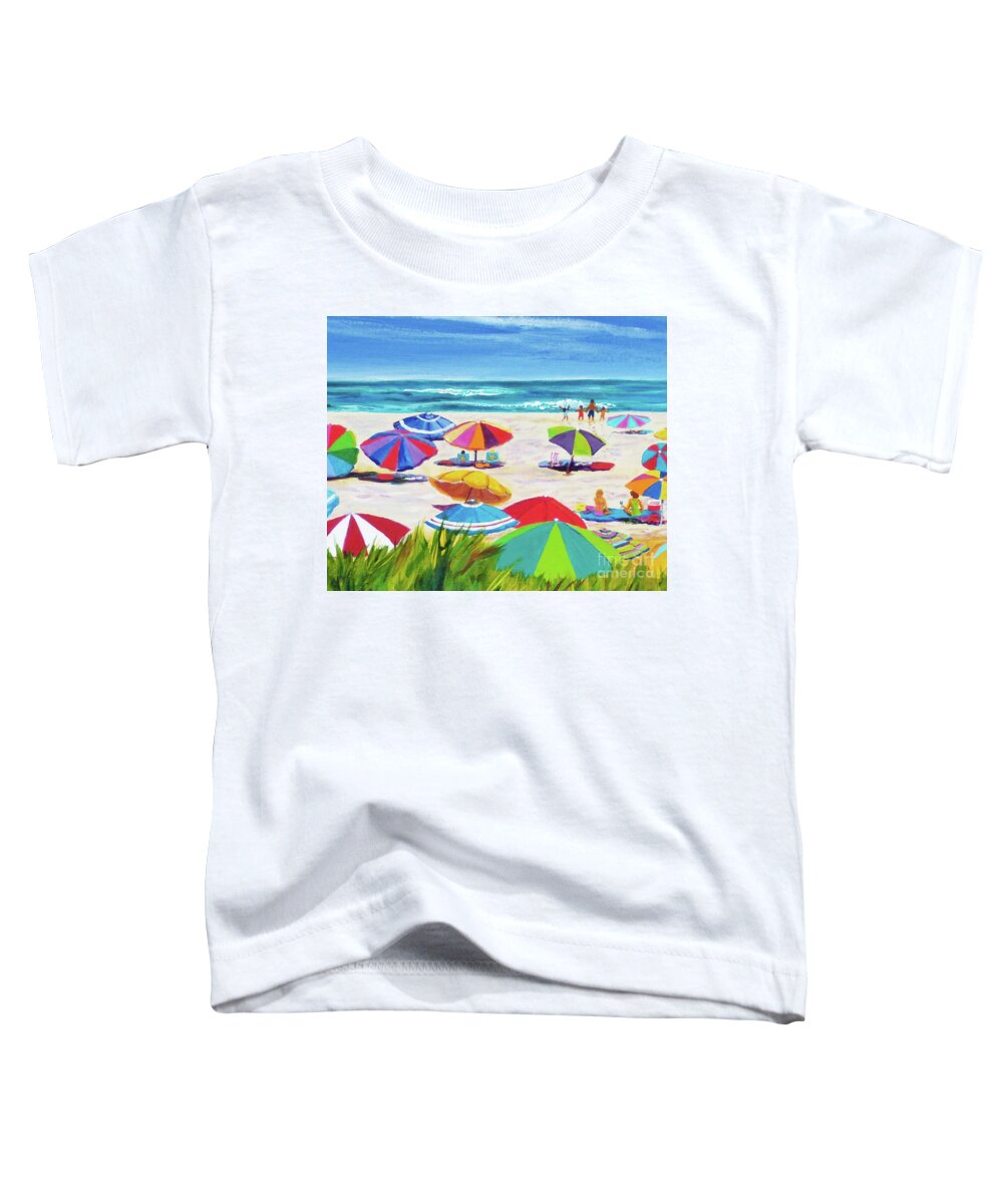 Beach Toddler T-Shirt featuring the painting Umbrellas 2 by Anne Marie Brown