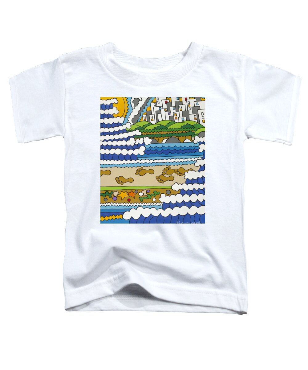 City Buildings Toddler T-Shirt featuring the painting Beach Walk Foot Prints by Rojax Art