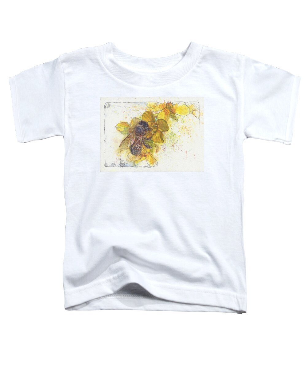 Bees Toddler T-Shirt featuring the painting Bee and Brassica blossom by Petra Rau