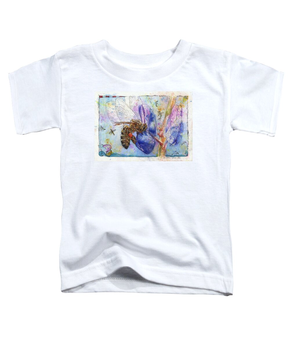 Lupin Toddler T-Shirt featuring the painting Bee on Blue Lupin blossom. by Petra Rau