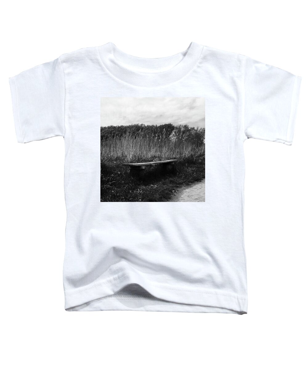 Black And White Toddler T-Shirt featuring the photograph Bench In The Prairie by Frank J Casella