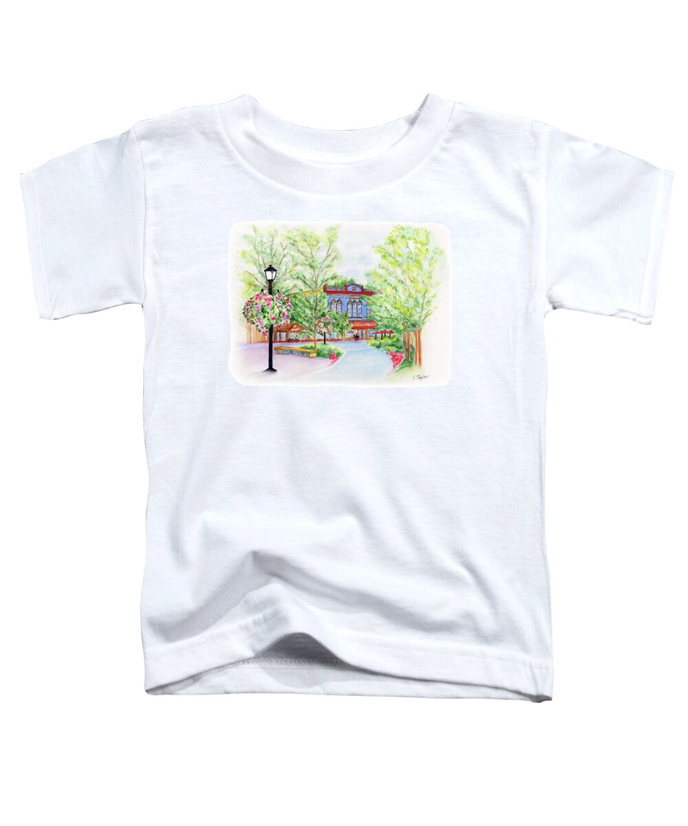 Black Sheep Pub Toddler T-Shirt featuring the painting Black Sheep on the Plaza by Lori Taylor