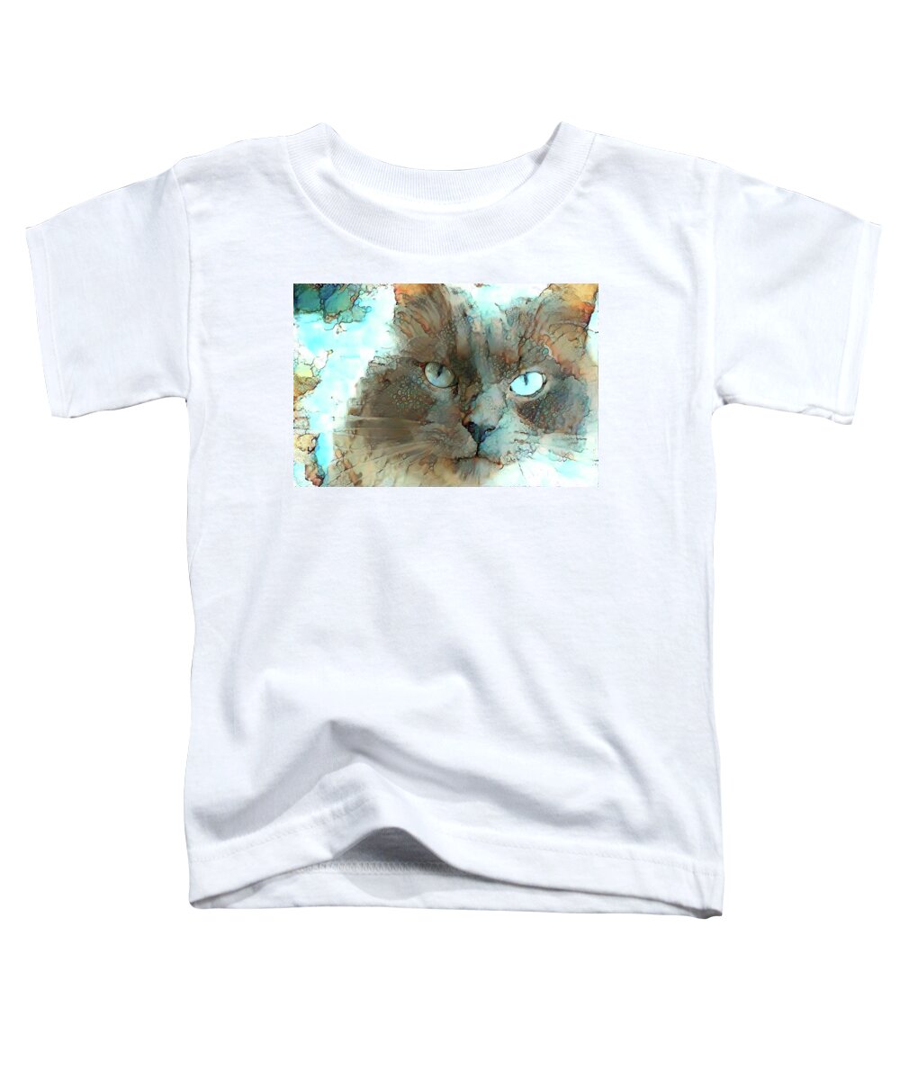 Cat Toddler T-Shirt featuring the digital art Blue Eyed Persian Cat Watercolor by Peggy Collins