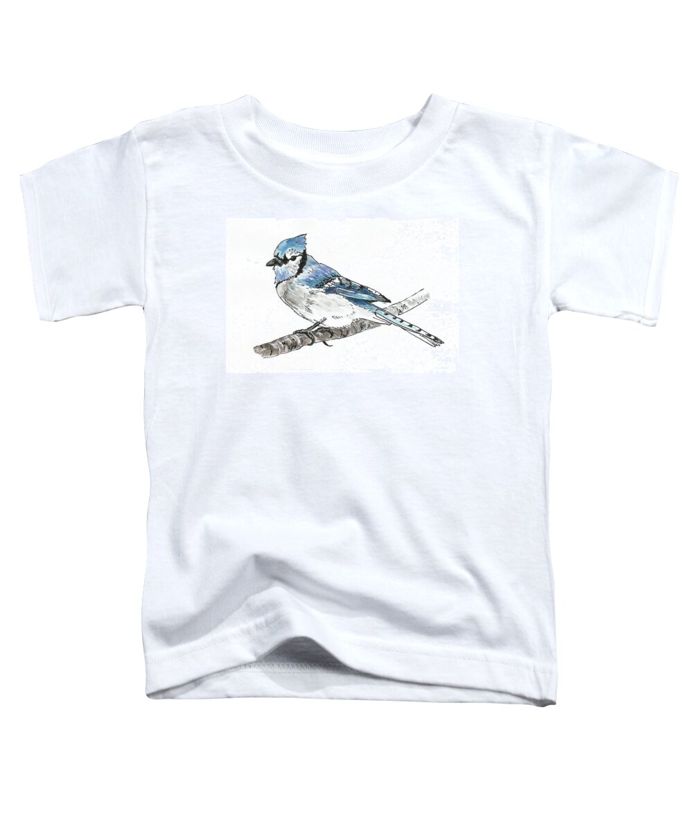 Bird Toddler T-Shirt featuring the painting Blue Jay by Masha Batkova