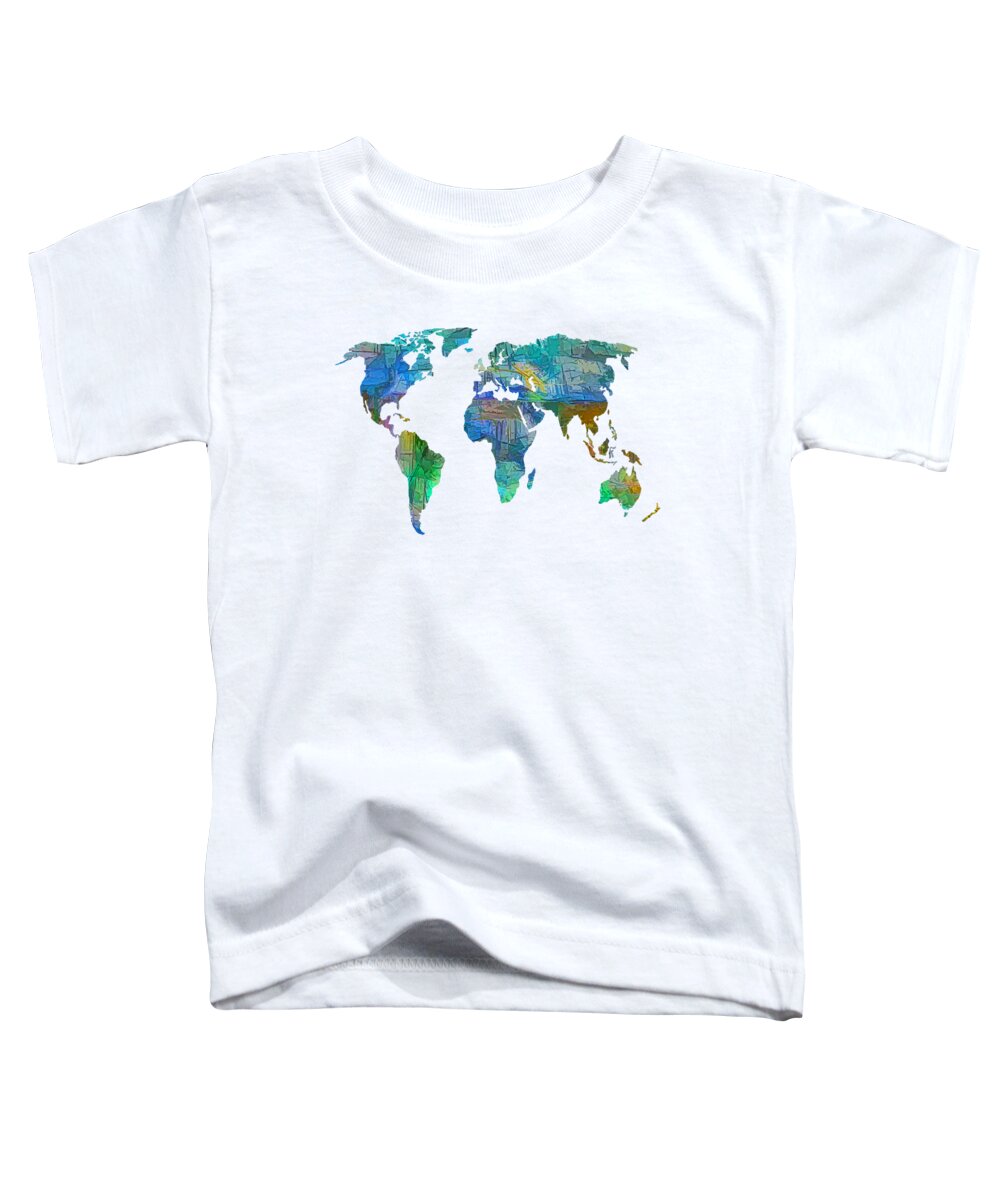 Olena Art Toddler T-Shirt featuring the digital art Blue World Transparent Map by Lena Owens - OLena Art Vibrant Palette Knife and Graphic Design