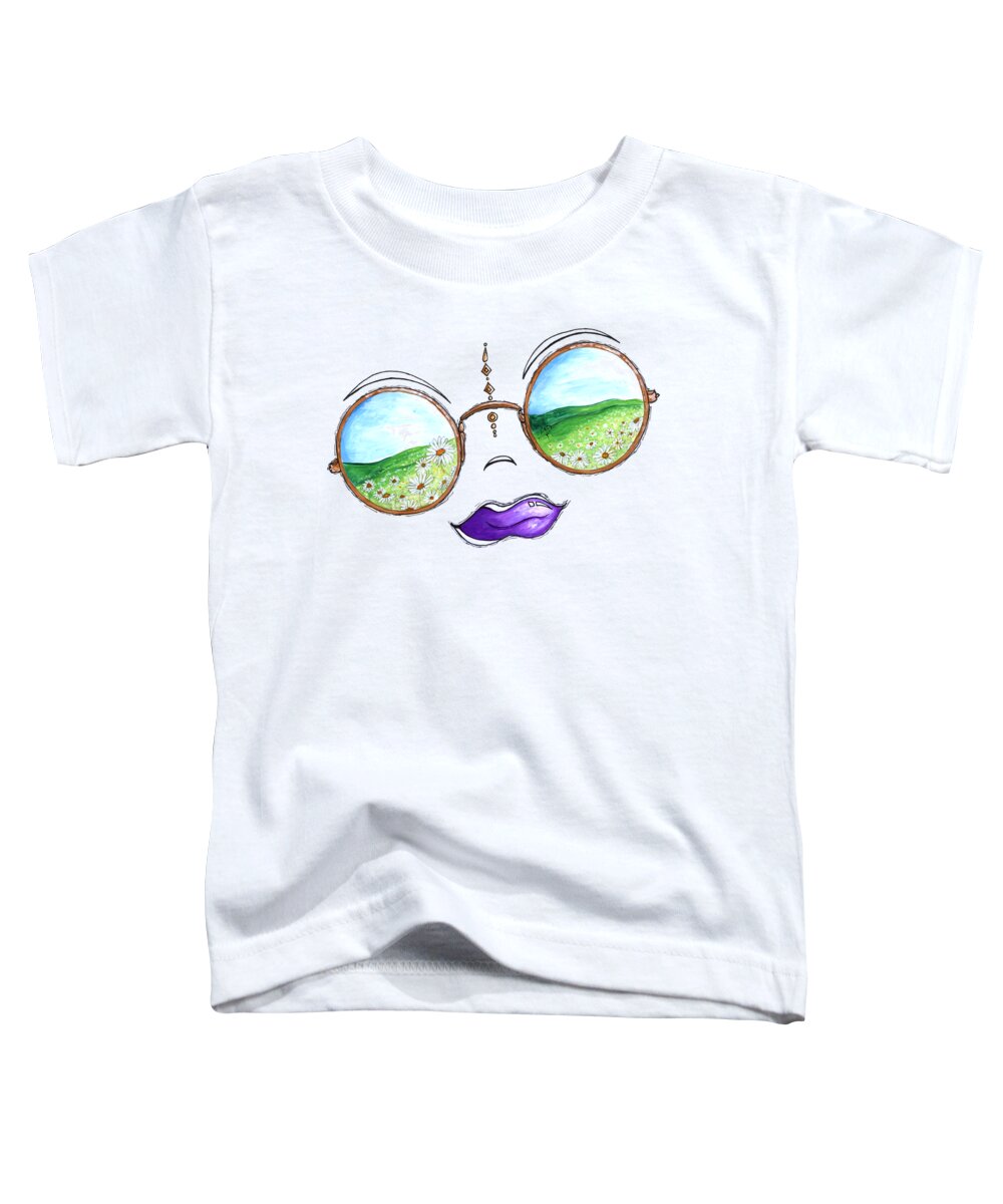 Boho Toddler T-Shirt featuring the painting Boho Gypsy Daisy Field Sunglasses Reflection Design from the Aroon Melane 2014 Collection by MADART by Megan Aroon