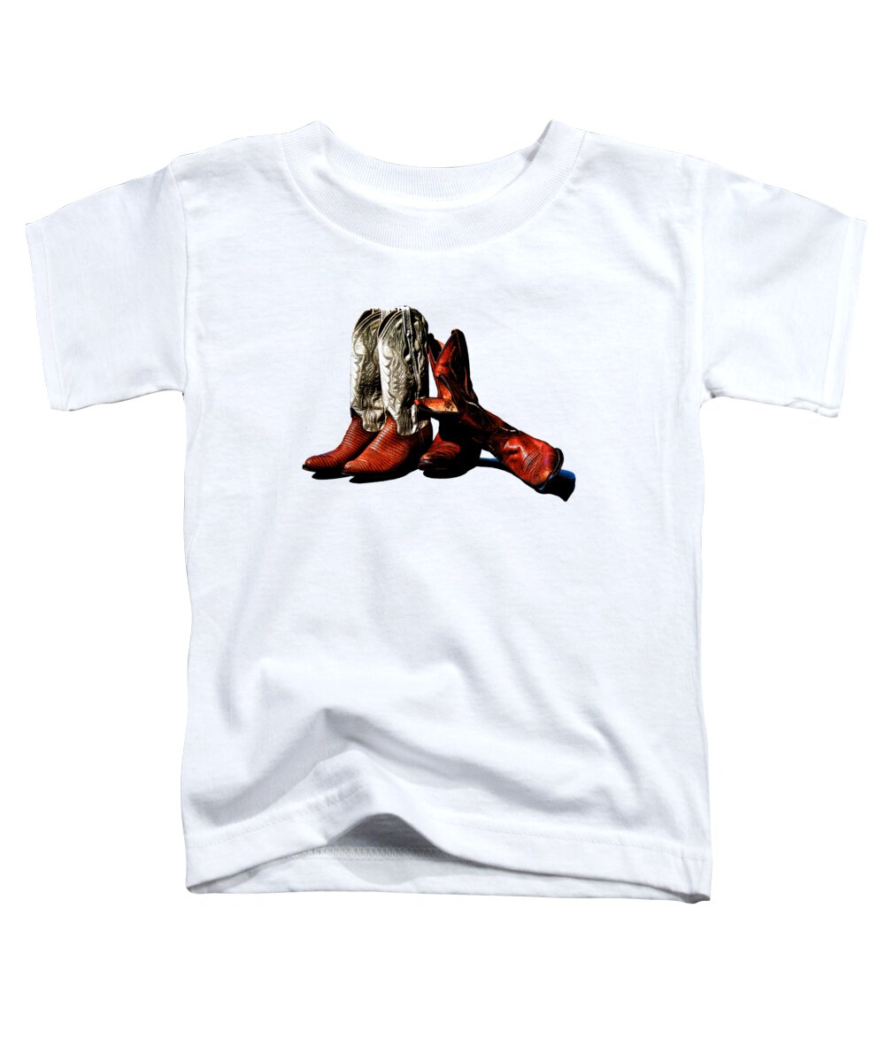 Cowboy Boots Toddler T-Shirt featuring the photograph Boot Friends Cowboy Art for Tshirts by Lesa Fine