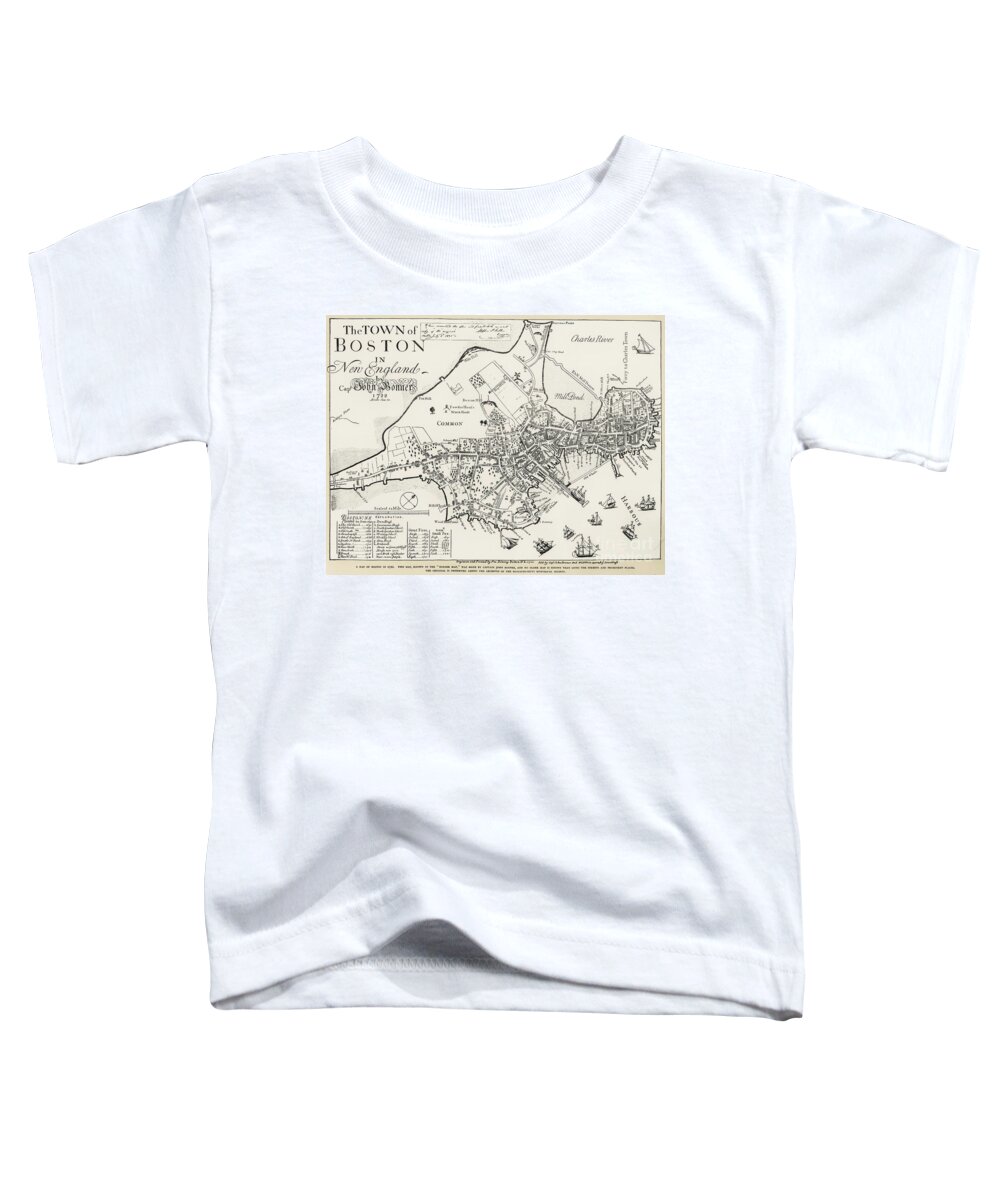 1722 Toddler T-Shirt featuring the drawing Boston Map, 1722 by John Bonner